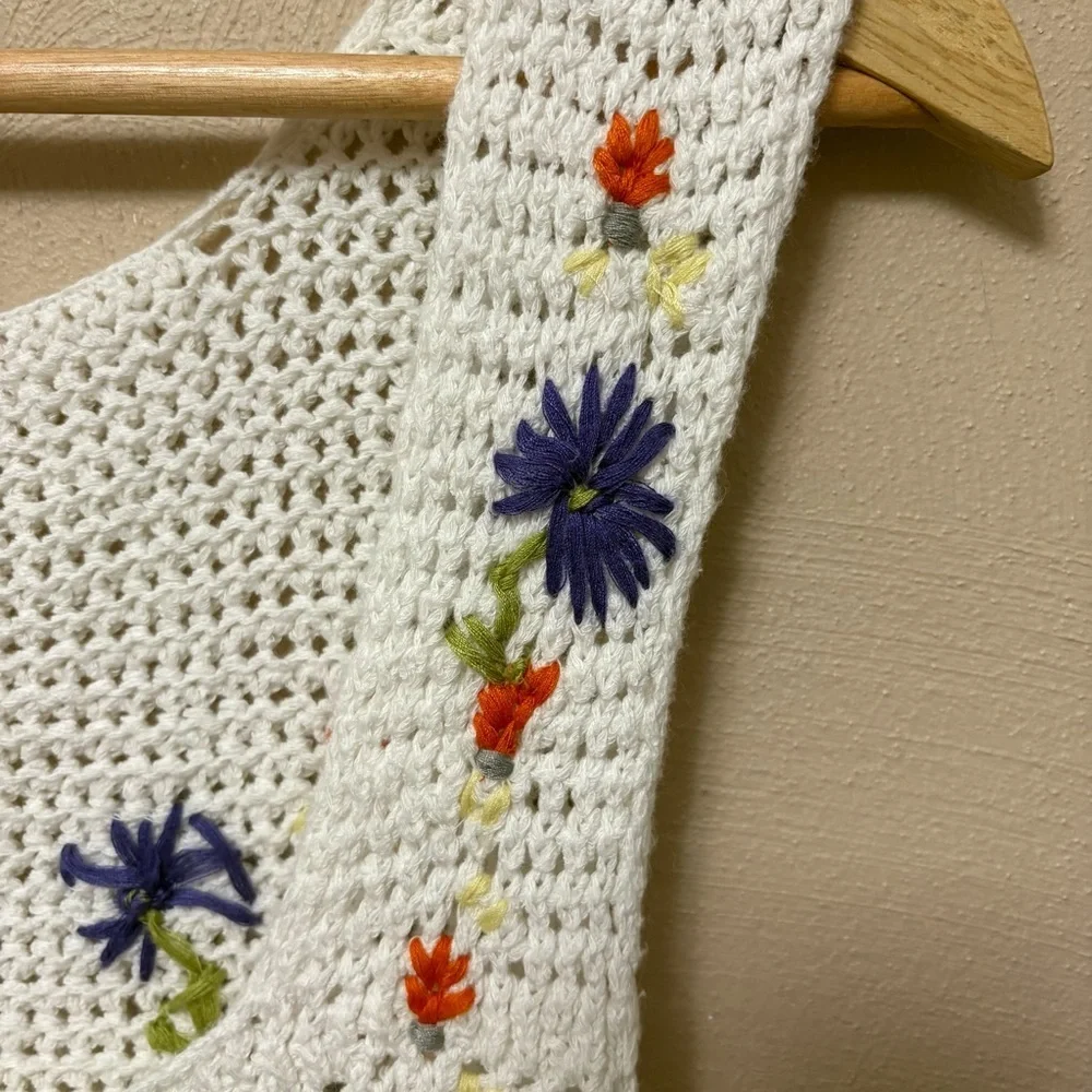 Free People Wildflowers Crochet Tank Crop Top White Floral Flowers Size XL